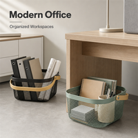 Jouet de bain de cuisine multifonction organisateur de fleurs de fruits panier de rangement en treillis métallique avec poignée en bois