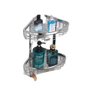 Étagère de douche d'angle à 2 niveaux en chrome, organisateur de rangement de salle de bain en acier inoxydable, design minimaliste et gain de place - Product Image 1