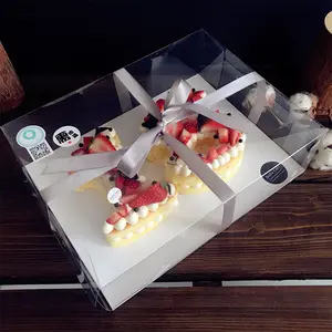 Caja transparente para pastel de cumpleaños, caja de embalaje plegable para pastel, número de edad de Mascota, 6, 8, 10 y 12 pulgadas