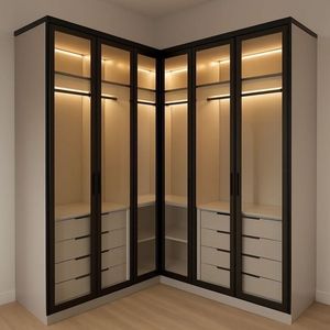 <span class=keywords><strong>Armario</strong></span> de Diseño Moderno <span class=keywords><strong>con</strong></span> Puerta de Vidrio, Vestidor <span class=keywords><strong>con</strong></span> Iluminación LED y <span class=keywords><strong>Cajones</strong></span> de Almacenamiento para Proyectos Residenciales de Alta Gama - Product Image 1