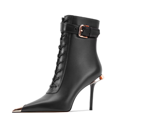 <span class=keywords><strong>Bottines</strong></span> à <span class=keywords><strong>talon</strong></span> aiguille en cuir véritable, doublées de fourrure, à bout pointu, personnalisées par le fabricant, nouvelle collection hiver - Product Image 1