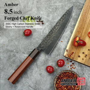 Amber Japanese Kitchen Chef <strong>Knife</strong> <strong>Set</strong> 440c High Carbon Steel <strong>sharp</strong> Forged Black Blade and Wood Handle - Product Image 4