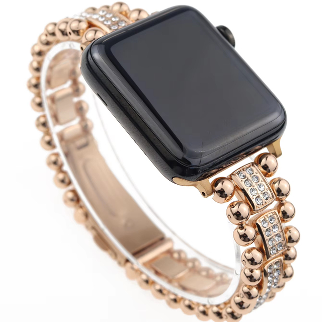 Luxury Rhinestone Beaded OEM Jewellery Bracelet Watch Strap with Breathable Stainless Steel Clasp, Compatible with Apple Watch