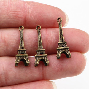 Lote de 30 unidades de abalorios de la <span class=keywords><strong>Torre</strong></span> <span class=keywords><strong>Eiffel</strong></span> de bronce chapado en oro y plata antigua de 24x8mm, suministros de joyería DIY para pulsera y collar - Product Image 3