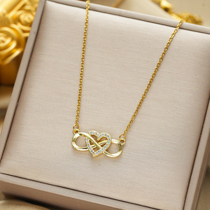 Romantico dolce zircone <span class=keywords><strong>infinito</strong></span> <span class=keywords><strong>cuore</strong></span> ciondolo collane per le donne in acciaio inox catena gioielli anniversario regalo all'ingrosso - Product Image 4