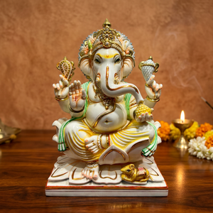 Statue artisanale en résine du Dieu Ganesha par Nirmala Handicrafts |   Figurine Religieuse Traditionnelle pour Bureau à Domicile, Table, Puja et Cadeau - Product Image 2