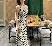 2025 été Vintage à pois robe pour femmes élégant sur le genou sans manches sangle décontracté coupe genou longueur pour les fêtes