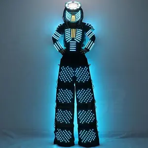 Disfraz de robot LED, traje de robot de zancos colorido, disfraz de actuación con brillo de fiesta con guantes láser