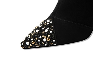 Bottines Western Moncheer pour femme en daim ornées de perles et strass, à bout pointu, talon haut, fermeture éclair arrière, style habillé et tendance - Product Image 3