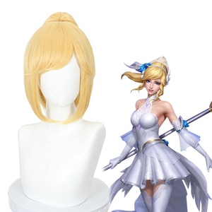 Vente en gros de League of Legends LOL GameWig <span class=keywords><strong>Cosplay</strong></span> 45cm cheveux blonds bouclés mi-longs Peluca perruques synthétiques queue de cheval Anime - Product Image 1