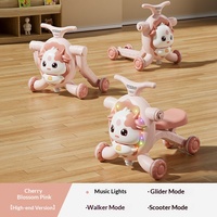 Porteur musical multifonction 4-en-1 pour bébé, jouet éducatif, trotteur, chariot, voiture à pousser, trottinette, poussette à roues réglables