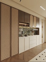 Buffet de style crème personnalisé, armoire de rangement en bois massif avec tiroirs et rangements ouverts
