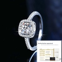 Bague en argent sterling S925 pour femme, style classique, incrustée de moissanite, forme géométrique, style naturel, motif cube de sucre, sertissage d'un carat