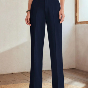 Wholesalers Elegant Female Pleater Trousers Office Lady Pink Solid Slim Straight High Waist Women's Wide Leg <strong>Pants</strong>