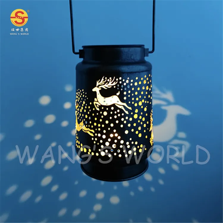 Led Solar Power Christmas Lantern Iron Elk Solar Hollowed Out Lights For Outdoor Use