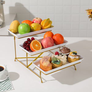 Drie-laags rechthoekige ferrolegering gebakken rek fruitplateau dienblad hotel dessertstation buffet presentatiestand <span class=keywords><strong>dessert</strong></span> - Product Image 2