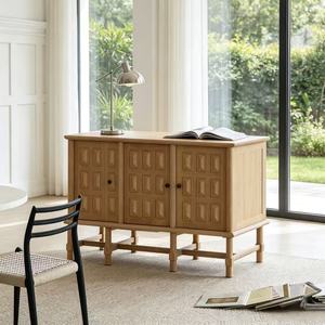 Light Oak <b>Sideboard</b> 4-Door Raised Panel Mid Century Modern Credenza Living Room Cabinet <b>Storage</b> Furniture - Product Image 6
