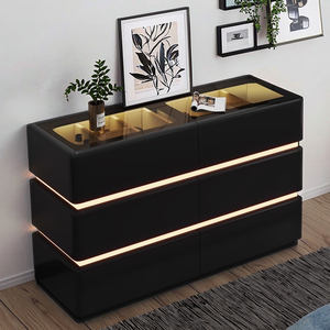 <span class=keywords><strong>Commode</strong></span> simple en bois massif à 6 tiroirs avec revêtement en cuir, éclairage LED, certification CE européenne, adaptée à une utilisation en chambre à coucher - Product Image 4