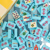 Jeu de Mahjong Classique Style Américain Thème Vacances Côtier Bleu, Tuiles de Mahjong en Acrylique Gravées Idéales pour les Voyages et les Réunions