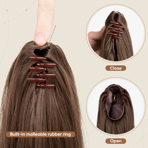 Ekstensi rambut poni sintetis gelombang alami tahan panas grosir, jepit rambut model cakar, untuk wanita - Product Image 3