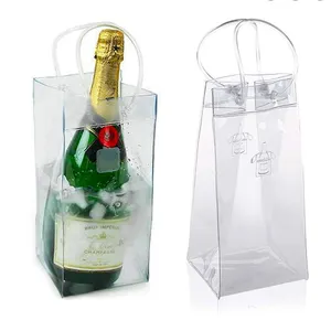 Portable Collapsible transparent chilling Wine bottle Cooler bag pvc ice bag wine