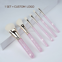 Ensemble de 6 pinceaux de maquillage professionnels Gracedo, décorés de zircon, poils synthétiques, manche en plastique, format voyage, avec pinceau correcteur
