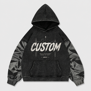 Sudadera con Capucha Personalizada de 450 g/m² con Efecto Desgastado por el Sol, 100% Algodón, Felpa Francesa, Mangas en Contraste, Estampado Gráfico, Corte Holgado, Estilo Urbano para Hombre - Product Image 1
