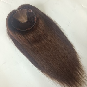 Prêt à expédier : Topper <span class=keywords><strong>capillaire</strong></span> en cheveux humains européens faits à la main, base soyeuse avec clips, trame en PU, plusieurs couleurs, pour femmes ayant des cheveux clairsemés - Product Image 1