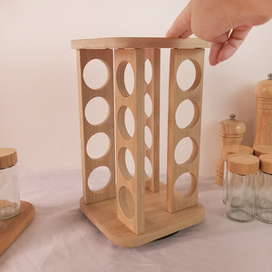 गर्म बिक्री बहु-समारोह बांस घूर्णन मसाला रैक आयोजक रैक आयोजक रसोई के लिए ग्लास जार + बीज लिड्स के साथ - Product Image 4