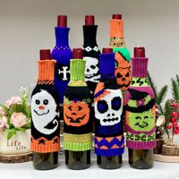 Protège-bouteille de vin tricoté pour Halloween, pull tricoté pour bouteille de vin, couvercle de bouteille de vin rouge