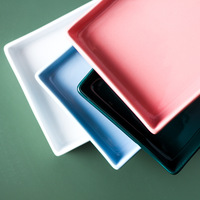 Assiettes rectangulaires en céramique scandinave, plat de service long et coloré pour restaurant, hôtel, assiette à sushi, à collations, à desserts, à dîner