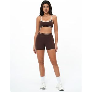 Conjunto Deportivo de Dos Piezas para Mujer, Top Deportivo con Tirantes y Bloques de Color, Shorts de Cintura Alta, Ropa Deportiva para Gimnasio, Yoga, Transpirable, Spandex - Product Image 5