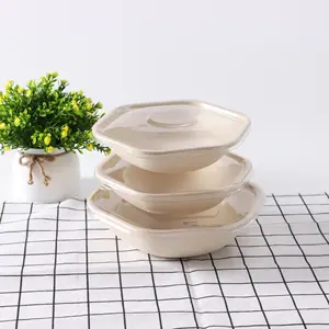 Disposable Sugarcane Hexagon Salad Bowl 100% Compostable Bagasse Pulp Environment Friendly