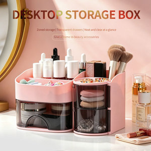 Boîte de rangement cosmétique multi-niveaux avec tiroir et compartiment rotatif pour produits de maquillage et de soin de la peau - Product Image 4