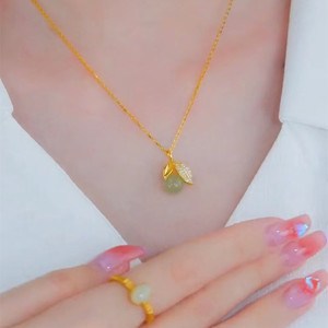 An Ye Hetian Jade Necklace Women Gold Chain Leaf Pendant Clavicle Chain Gift Fashion Jewelry Stainless Steel - Product Image 4
