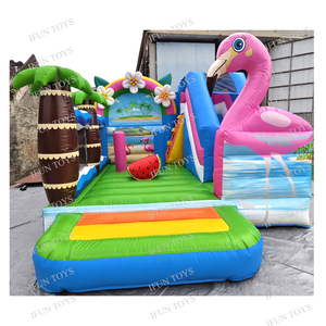 Castillo Inflable Comercial con Diseño de Flamenco Rosa y Palmera Tropical, para Fiestas de <span class=keywords><strong>Cumpleaños</strong></span> en el Jardín - Product Image 2