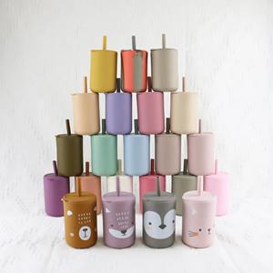 Tasse d'apprentissage en silicone de qualité alimentaire pour bébé, antidérapante, réutilisable, avec couvercle et paille – Meilleure vente - Product Image 1