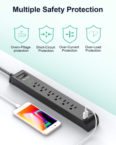 Protector <span class=keywords><strong>de</strong></span> Sobretensión Mifaso <span class=keywords><strong>de</strong></span> 6 Tomas, Cable <span class=keywords><strong>de</strong></span> Extensión <span class=keywords><strong>de</strong></span> 125V con 2 Puertos USB para Computadora y Electrodomésticos, Salida <span class=keywords><strong>de</strong></span> 3.1A - Product Image 1