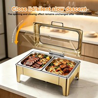 Heißer Verkauf: Elektrischer 9L Rechteckiger Edelstahl-Chafing Dish in Gold – Luxuriöser, brennstoffbetriebener Speisenwärmer für Hotels und Restaurants