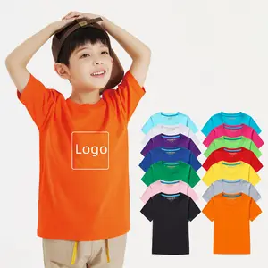 Vente en gros Enfants Logo personnalisé Manches courtes Couleur unie Haut uni Garçon Fille Chemises 100% coton