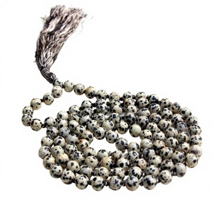 Natural Dalmatian Jasper 108 Bead Mala Necklace, Hand-Knotted Prayer <b>Rosary</b> for Meditation & Yoga - Product Image 1