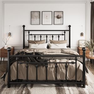 Cadre <span class=keywords><strong>de</strong></span> <span class=keywords><strong>lit</strong></span> plateforme en métal Queen Size silencieux / Tête et pied <span class=keywords><strong>de</strong></span> <span class=keywords><strong>lit</strong></span> <span class=keywords><strong>de</strong></span> style victorien / Sommier à lattes en acier pour rangement - Product Image 1