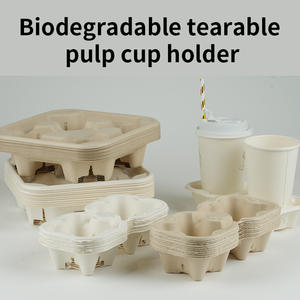 Fabrika özel taşınabilir Take Away 2 4 fincan taşıyıcı sıcak içecekler için tek kullanımlık parçalanabilir şeker kamışı hamuru kağıt tepsisi tutucu - Product Image 4
