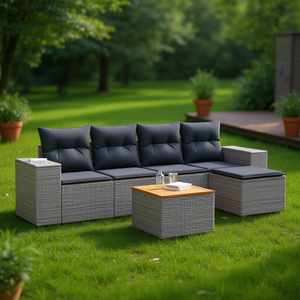 Ensemble de canapés de jardin en rotin gris 4 places, mobilier d'extérieur résistant aux intempéries, design contemporain - Product Image 2