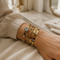 Gelang Mata Setan Gaya Eropa dan Amerika, Baja Anti Karat Lapis Emas 18K, Dapat Ditumpuk