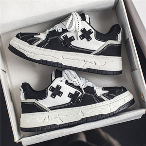 Zapatillas Deportivas de Moda Retro para Hombre, Diseño 2026, Plataforma Gruesa, Estilo Skate, Parches Cruzados, Estilo Urbano Informal, Color Blanco y Negro, Malla - Product Image 3