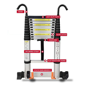 Échelle télescopique multifonctionnelle moderne en aluminium <span class=keywords><strong>avec</strong></span> <span class=keywords><strong>crochet</strong></span> <span class=keywords><strong>de</strong></span> <span class=keywords><strong>toit</strong></span>, design pliable, capacité <span class=keywords><strong>de</strong></span> charge <span class=keywords><strong>de</strong></span> 150 kg - Product Image 1