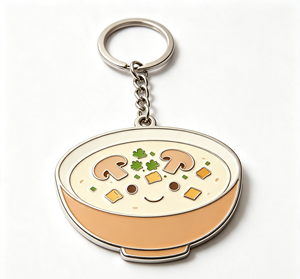 Porte-clés en métal émaillé en forme de bol de soupe aux champignons, thème alimentaire, breloque de sac, cadeau souvenir - Product Image 1