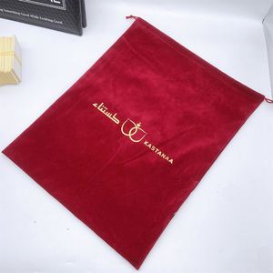 Custom Gift Bags Luxury <b>Gold</b> Foil Logo Jewelry Velvet Red Bag - Product Image 3