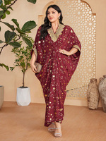 Caftan floral or bourgogne de l'Aïd, vêtements islamiques modestes ornés de grande taille pour les événements festifs saoudiens de Dubaï